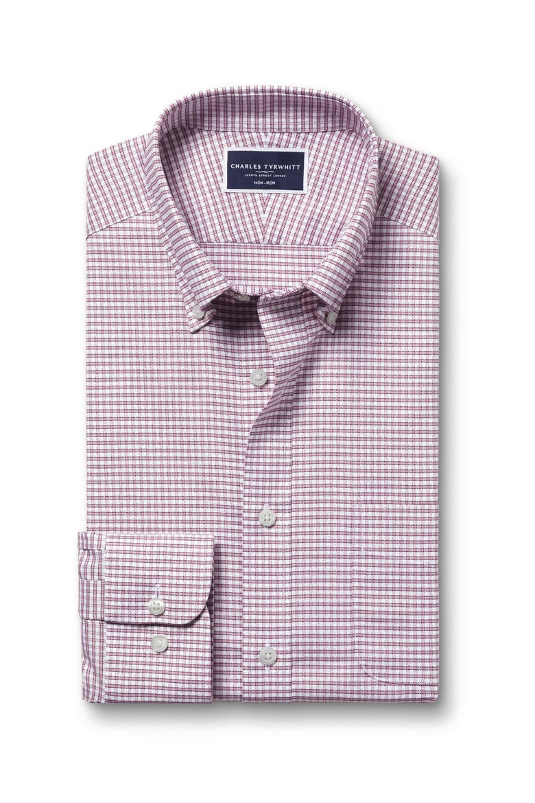 Slim Fit Button-Down Collar Non-Iron Stretch Check Oxford Shirt, Alternate, color, Claret Pink