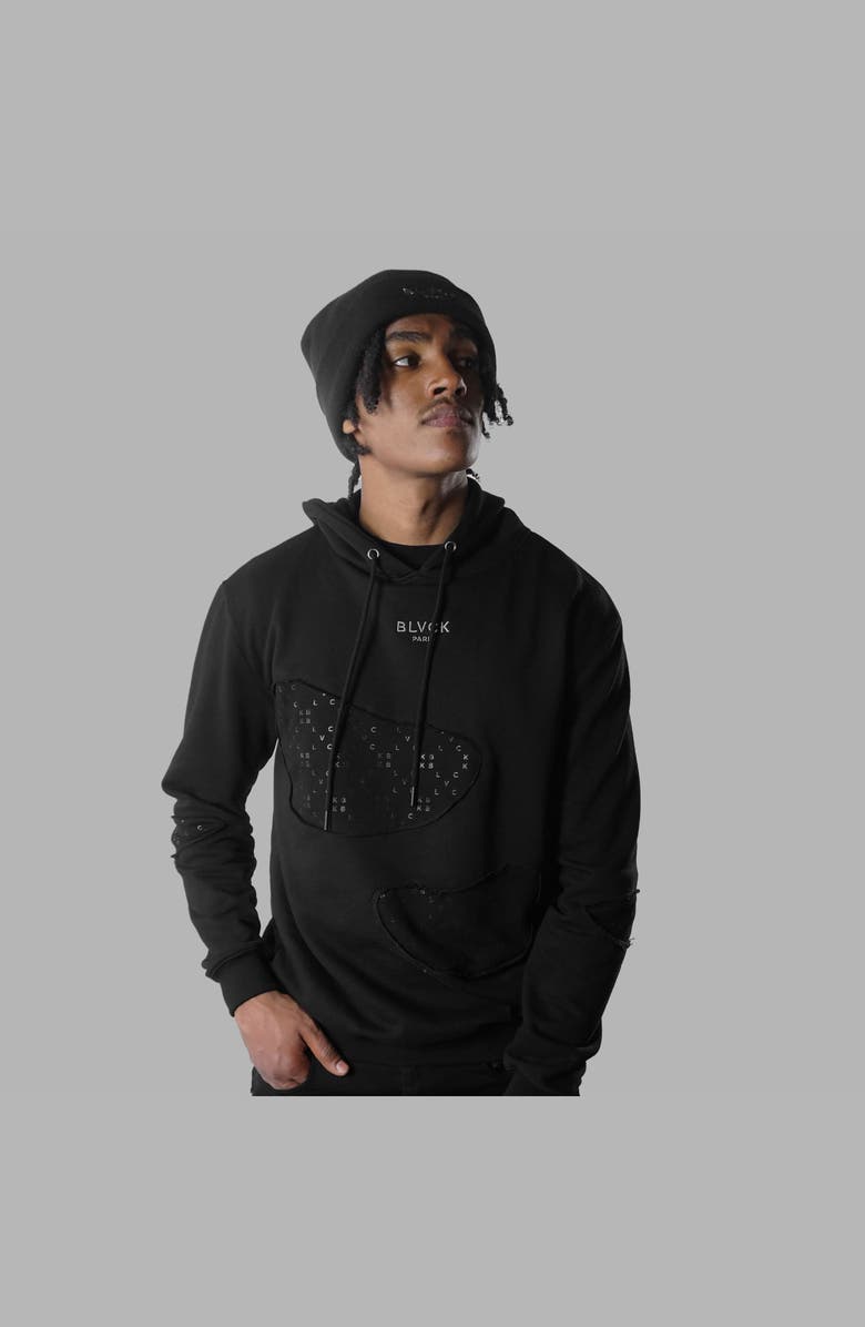 Blvck Monogram Torn Hoodie, Alternate, color, Black