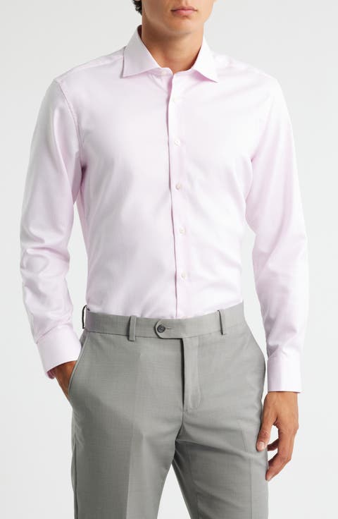 Slim Fit Structured Cotton Twill Dress Shirt (Regular & Long)