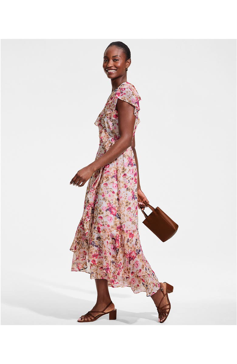 Lands' End Chiffon Flutter Sleeve V-Neck Wrap Maxi Dress, Alternate, color, Ivory/Soft Blush Blooms