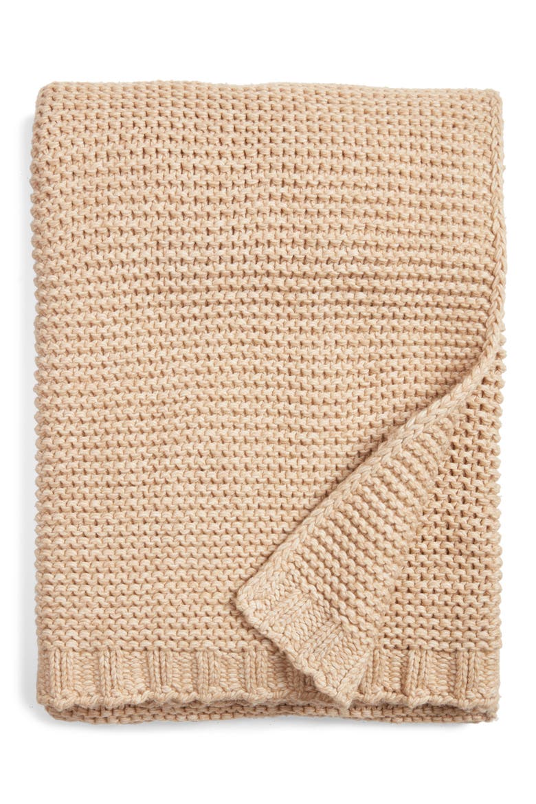 Knit Throw Blanket, Main, color, BEIGE OATMEAL HEATHER