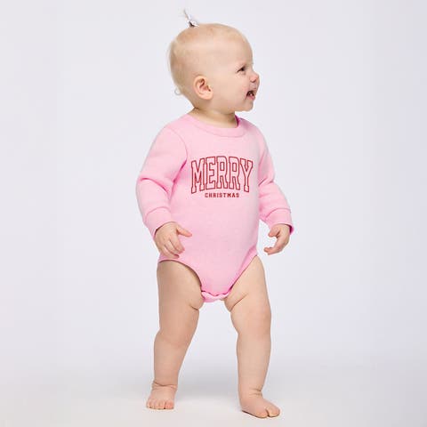 Merry Christmas Arched Outline Fleece BodySuit Baby