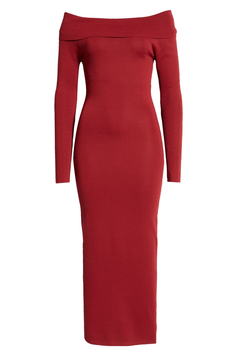 Off the Shoulder Long Sleeve Midi Dress, Alternate, color, BURGUNDY