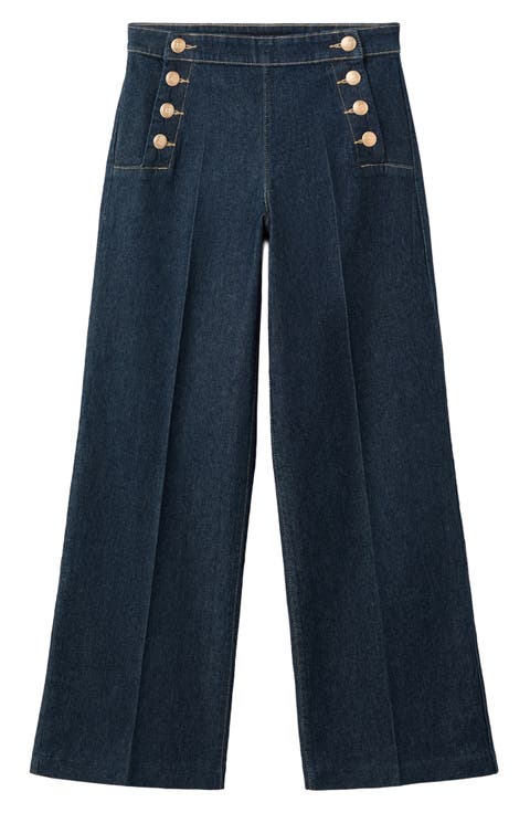 Side Button Wide Leg Jeans