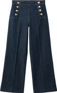 MANGO Side Button Wide Leg Jeans