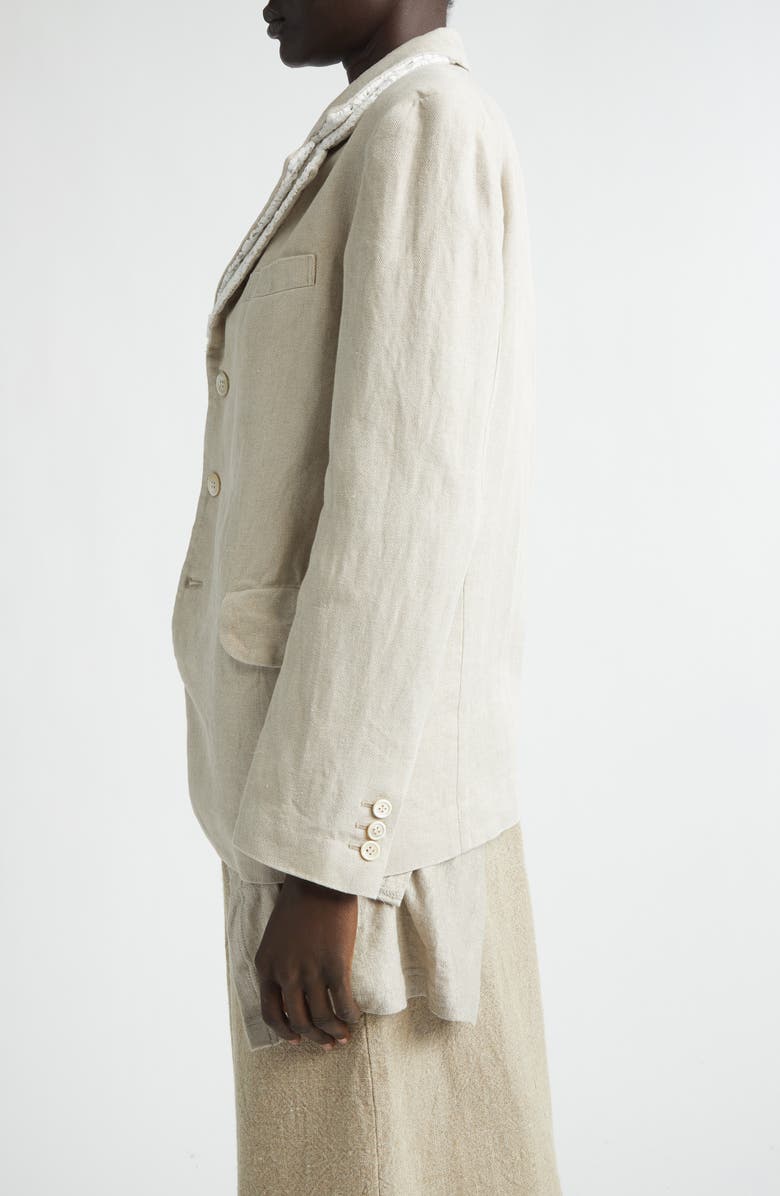 Comme des Garçons Deconstructued Single Breasted Linen Herringbone Blazer, Alternate, color, Ecru X Off-White