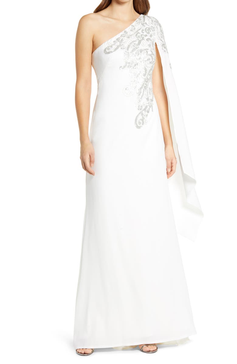 Tadashi Shoji Sequin Cape Sleeve Gown, Main, color,