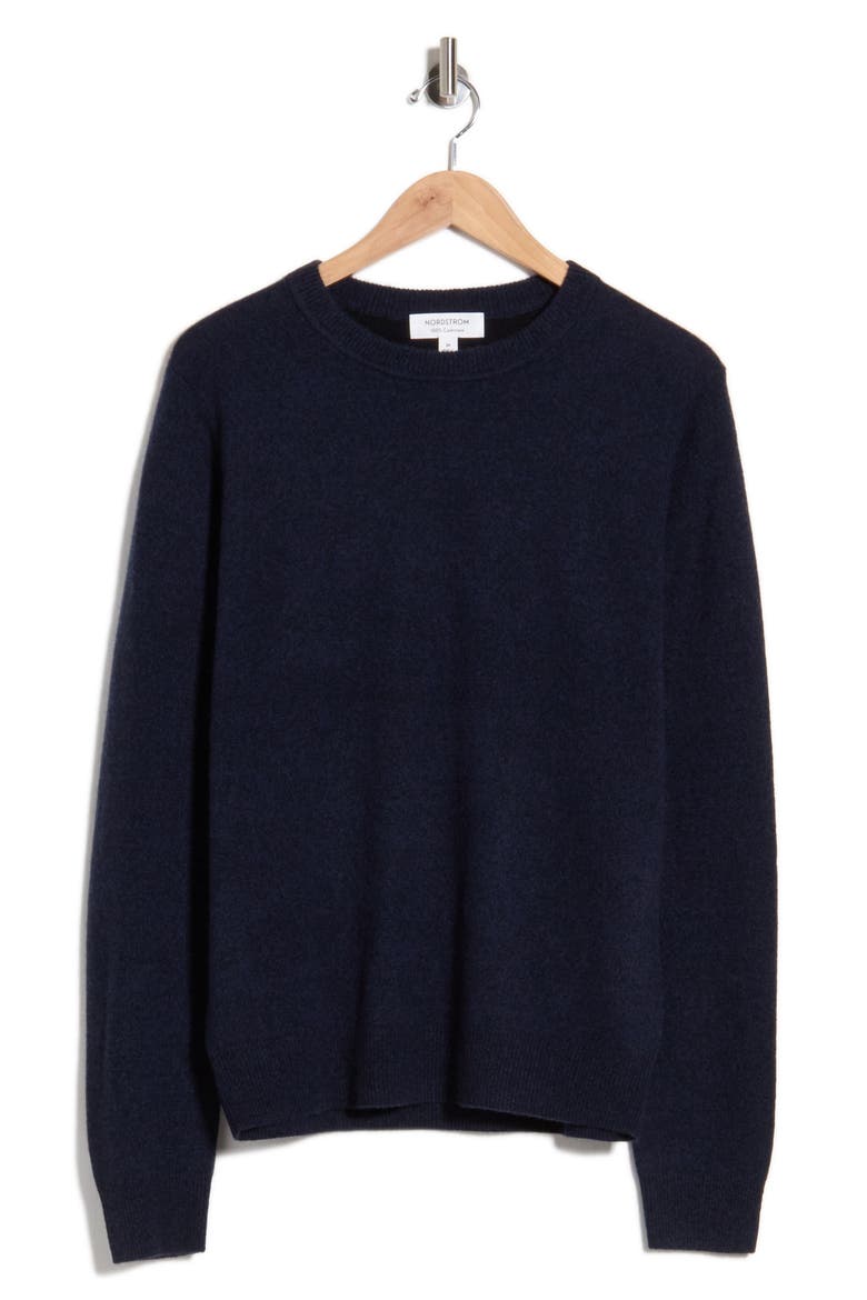 Cashmere Crewneck Sweater, Alternate, color, NAVY NIGHT MARL