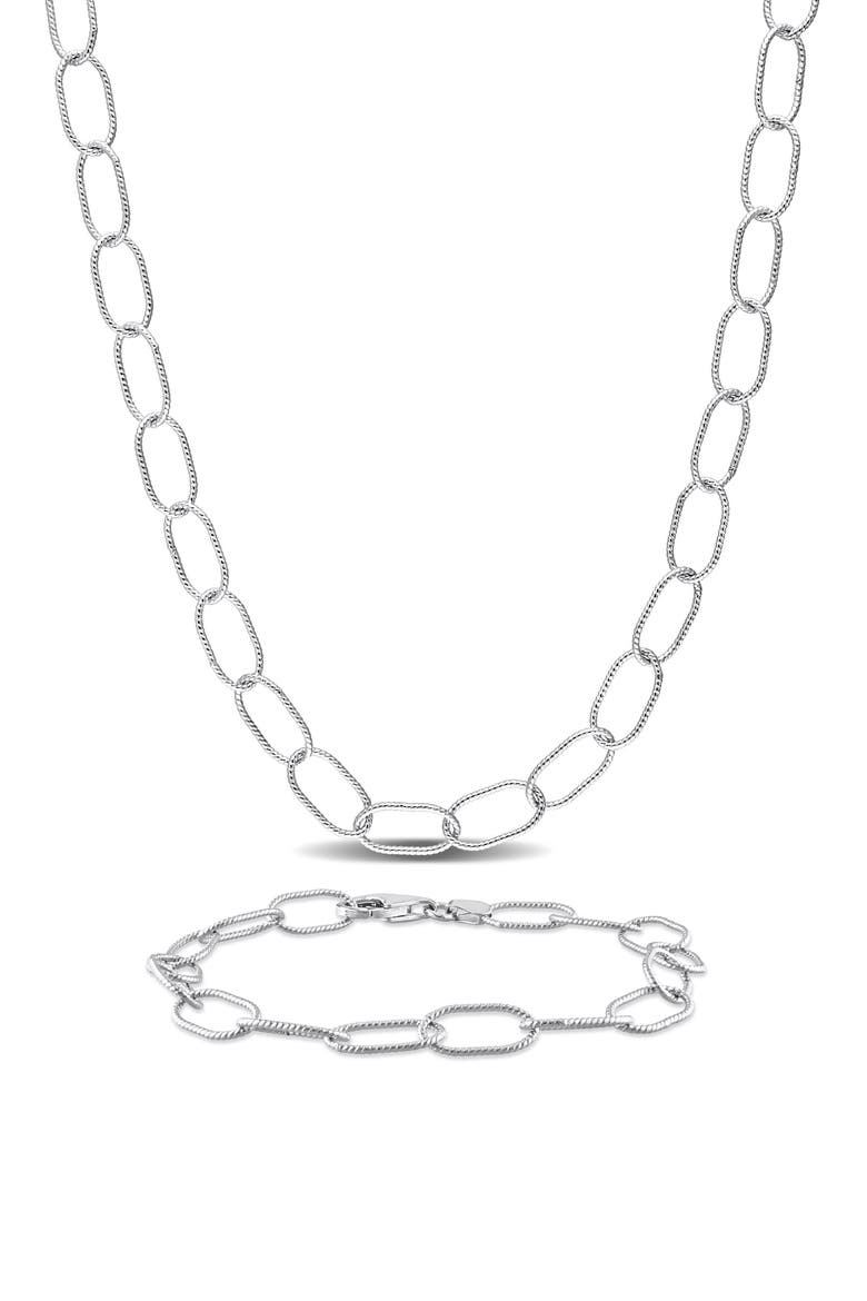 Sterling Silver Twisted Oval Chain Necklace & Bracelet Set, Main, color, SILVER