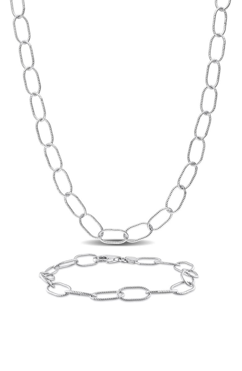 DELMAR Sterling Silver Twisted Oval Chain Necklace & Bracelet Set, Main, color,