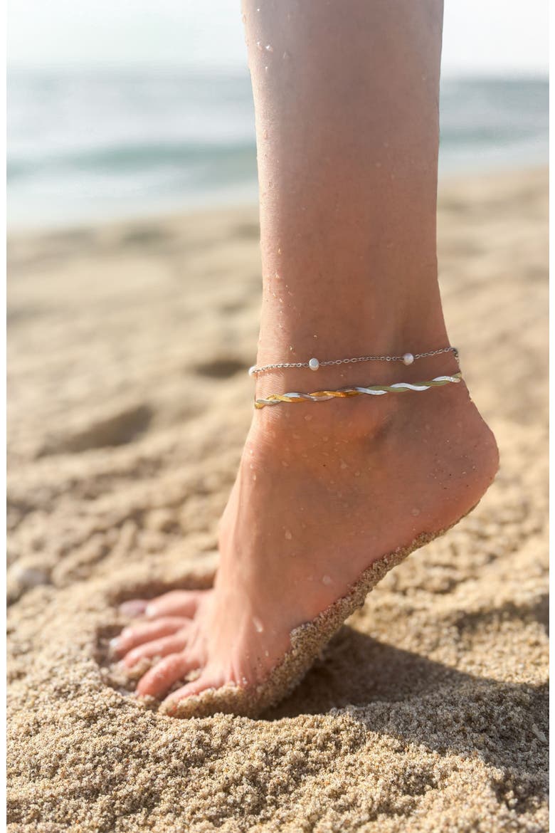 Twisted Chain Anklet, Alternate, color, GOLD/ SILVER
