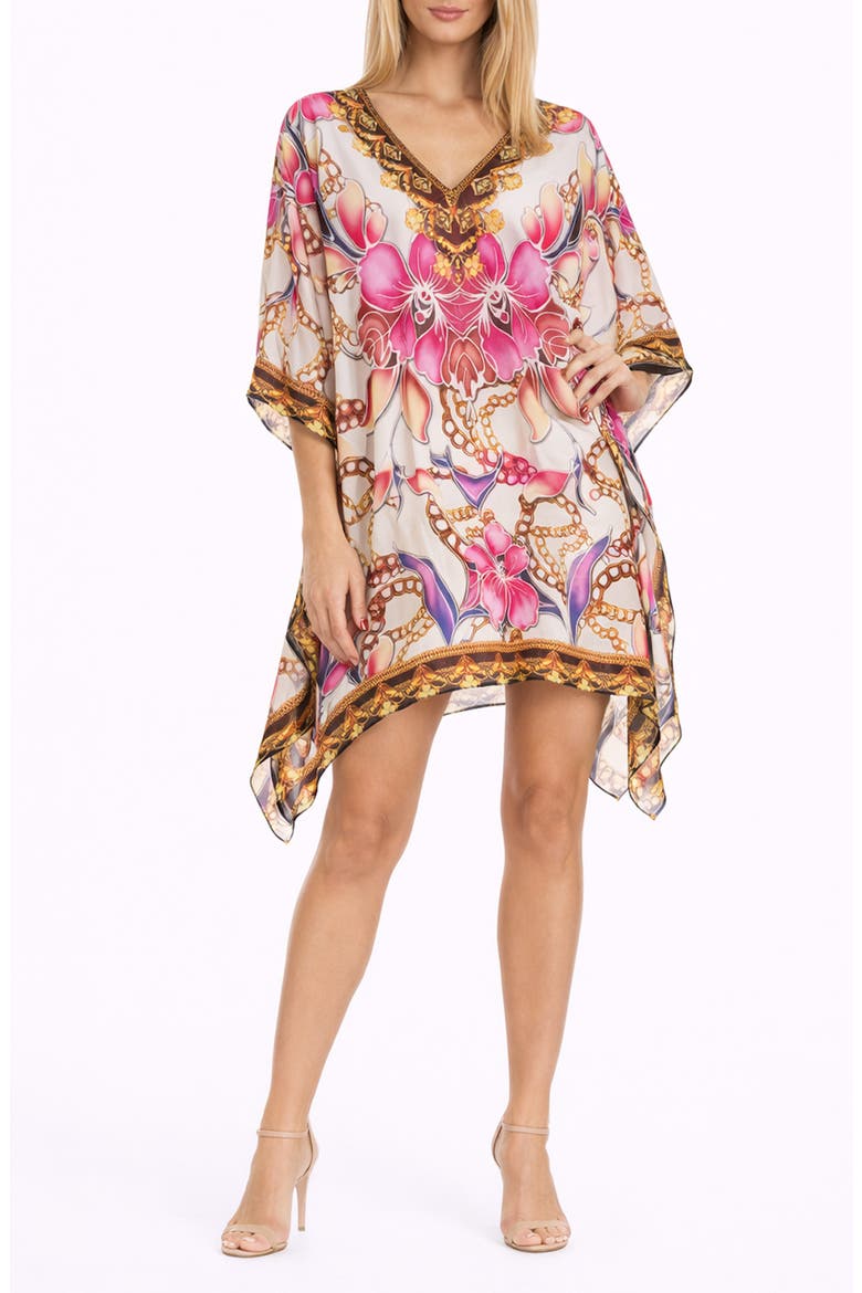 Floral Print Poncho, Main, color, WHITE