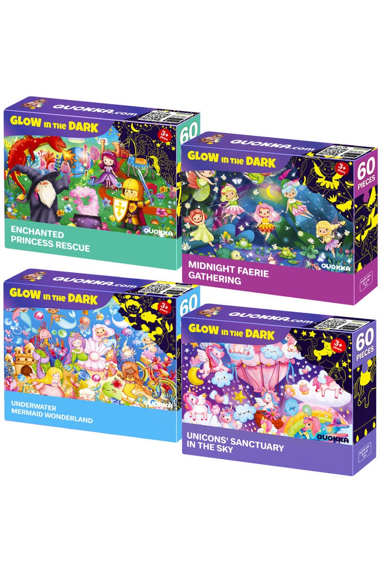4-Pack 60-Piece Glow-in-the-Dark Kids Jigsaw Puzzles - Fantasy Themes, Main, color, 4x60Girls