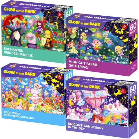 4-Pack 60-Piece Glow-in-the-Dark Kids Puzzles - Animal Themes