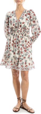 MAX STUDIO Long Sleeve Smocked Georgette Minidress
