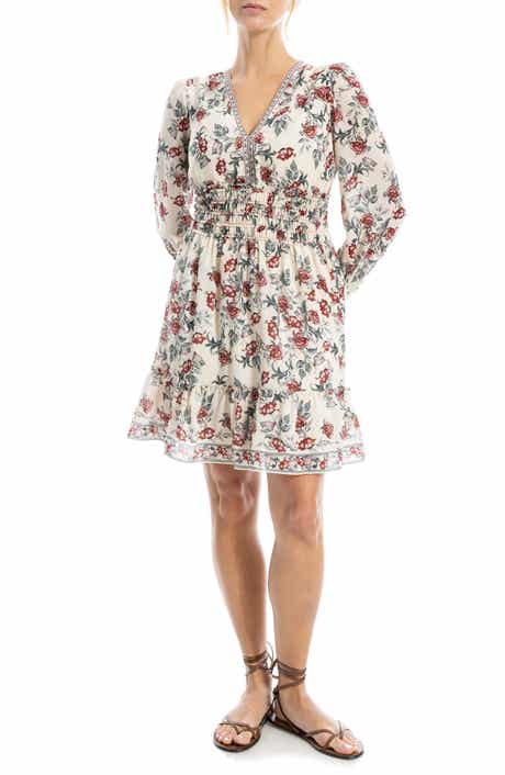 MAX STUDIO Long Sleeve Smocked Georgette Minidress