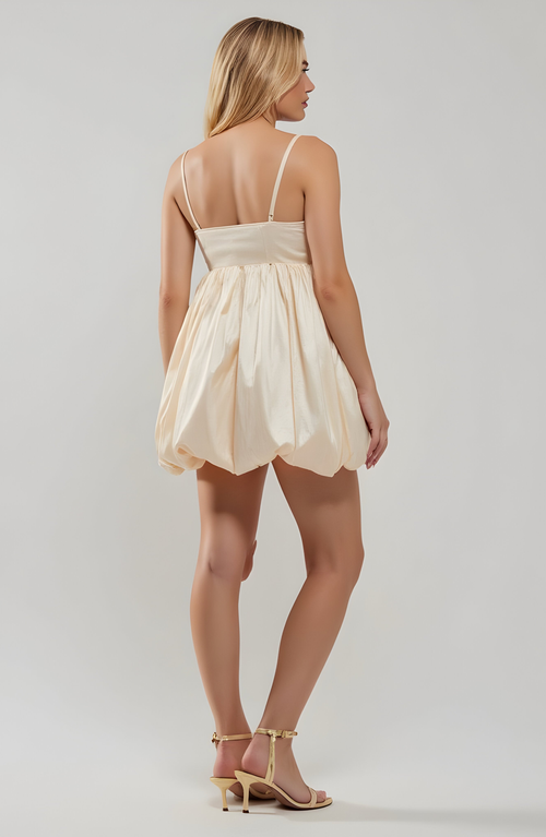 Modenaire Mini Dress With Bow And Bubble Hem In Neutral