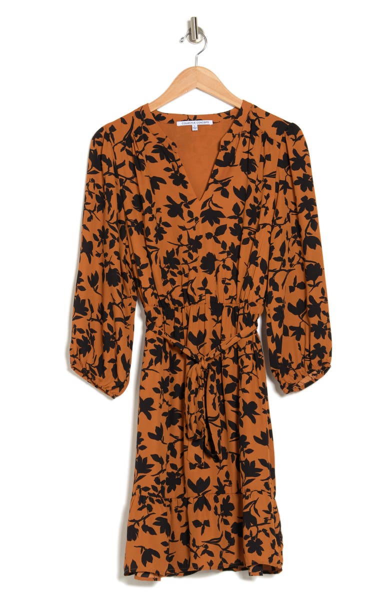 Collective Concepts Floral Print Belted Long Sleeve Dress, Alternate, color,