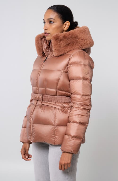 The Recycled Planet Company Lux Faux Fur Lined Water Resistant Recycled Nylon Down Puffer Jacket In Brown