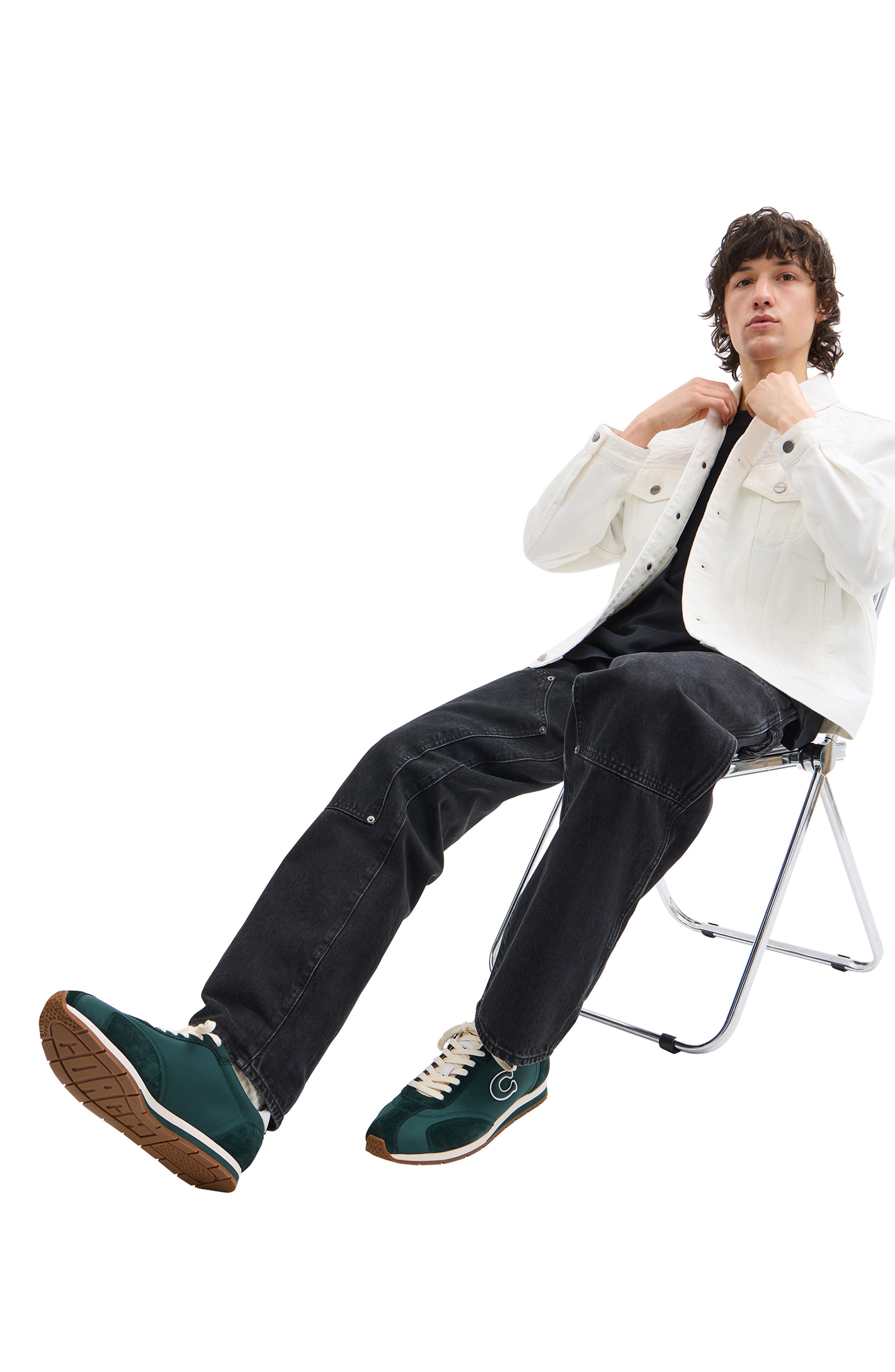 COACH Logo Mixed Media Sneaker, Alternate, color, Teal/ Optic White