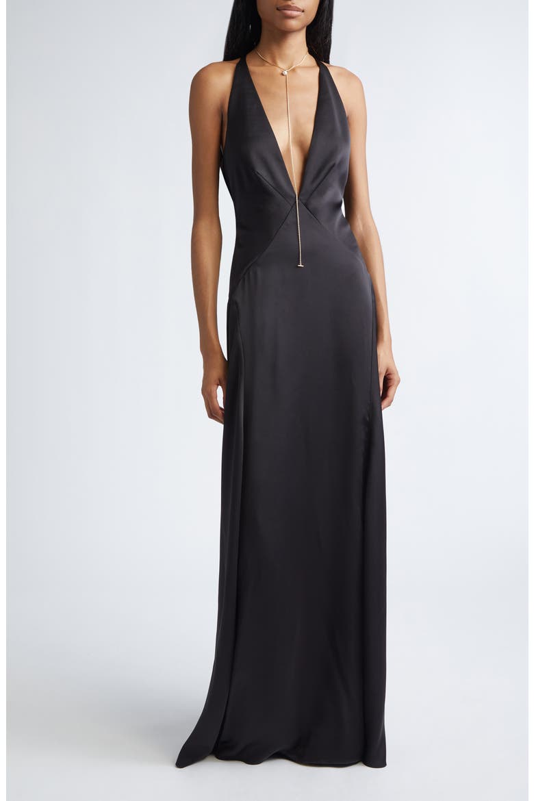 black dress plunge neckline Black Plunge Dress