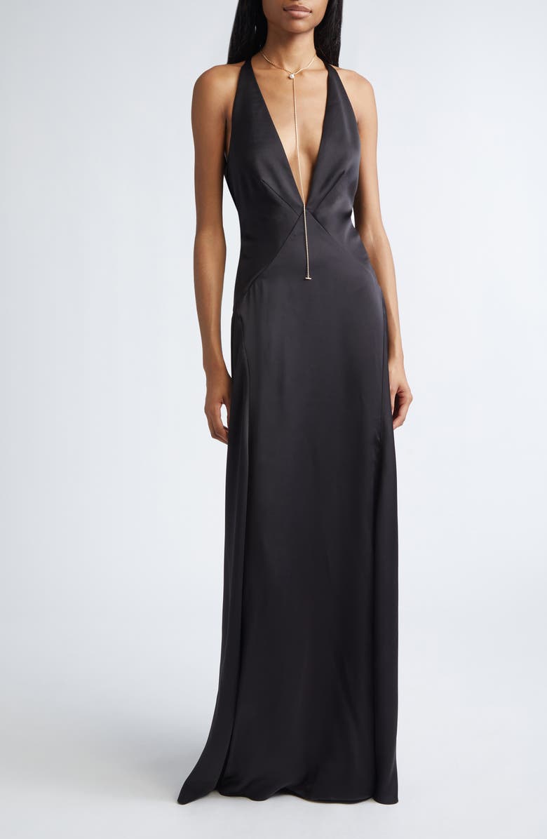 Ramy Brook Belle Plunge Neck Gown, Main, color, Black