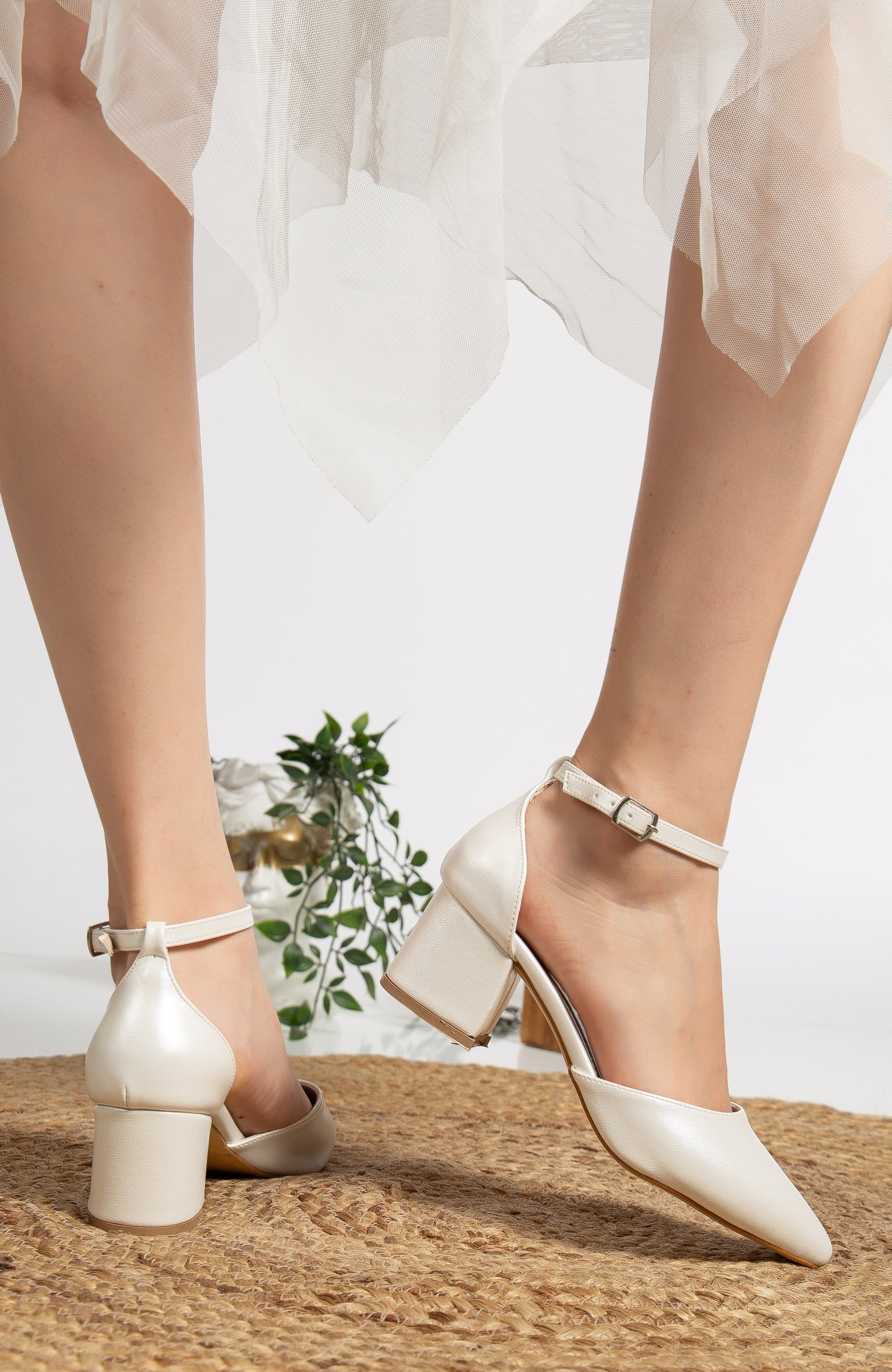 Forever 
Always Shoes Miranda Low Block Heels with Pearls, Alternate, color, Ivory Faux Leather