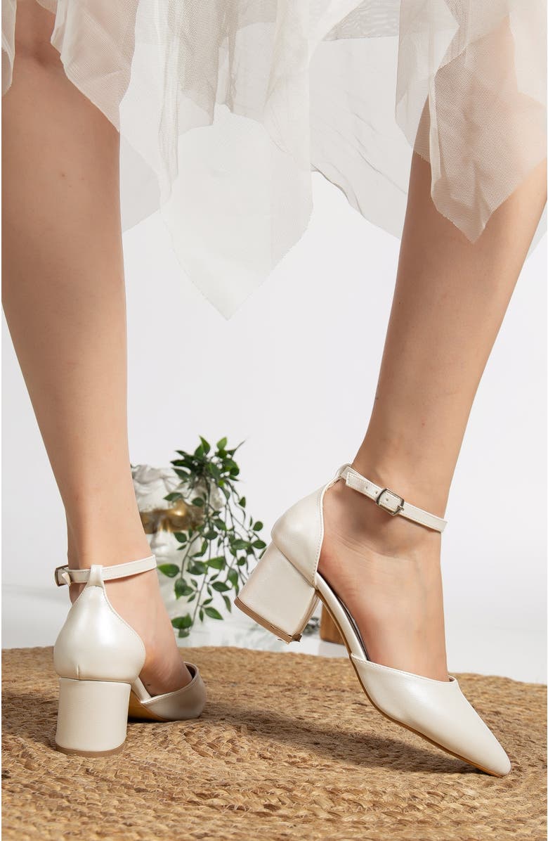 Forever
Always Shoes Miranda Low Block Heels with Pearls, Alternate, color, Ivory Faux Leather