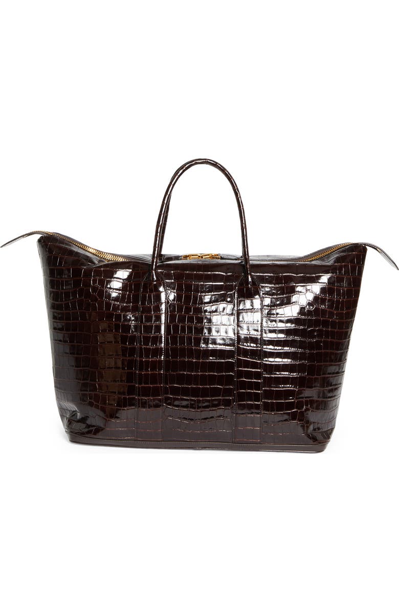 TOM FORD Croc Embossed Leather Travel Bag, Alternate, color, Dark Wood