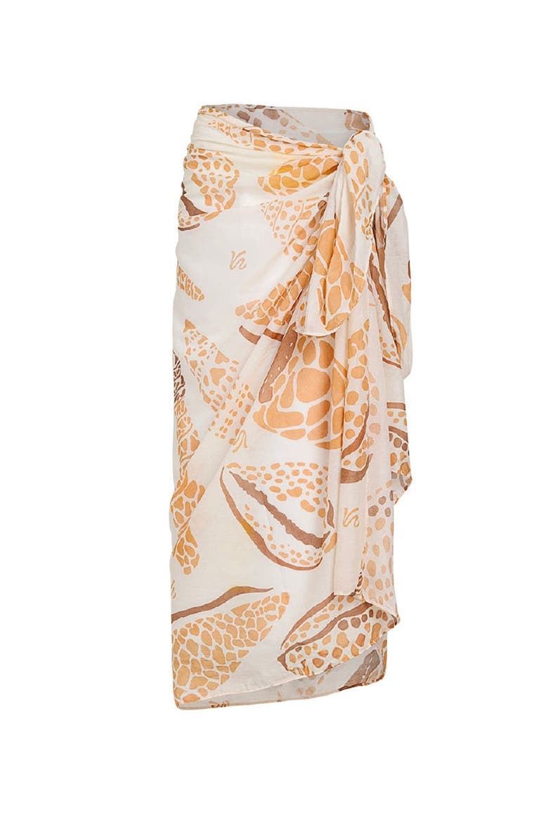 Shell Tides Loretta Shell Print Cotton Pareo Sarong, Alternate, color, BEIGE SHELL PRINT