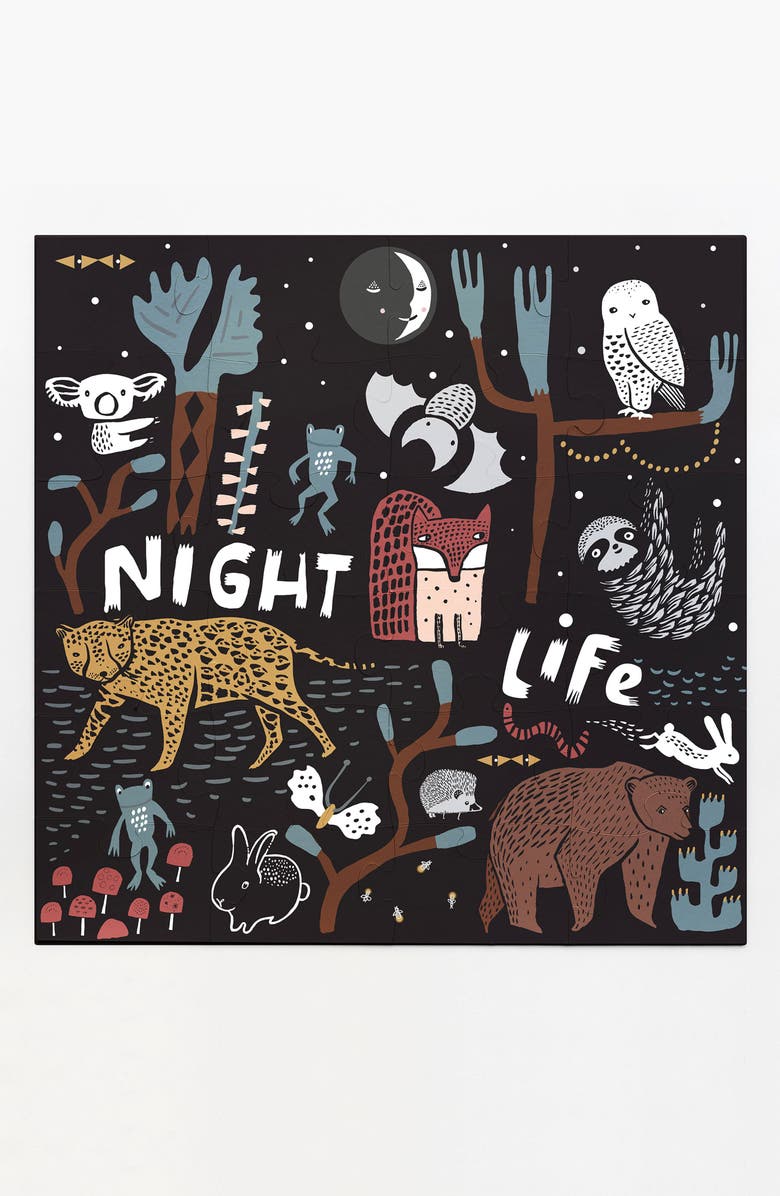 Wee Gallery Wild Life Floor Puzzle and Jungle Lacing Cards Bundle, Alternate, color, Woodland