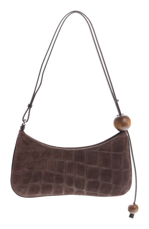 Jacquemus Le Bisou Perle Croc Embossed Suede Shoulder Bag In Brown