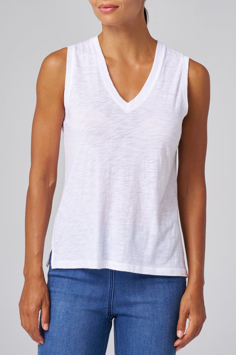 Slub Jersey V-Neck Sleeveless Tank, Main, color, White