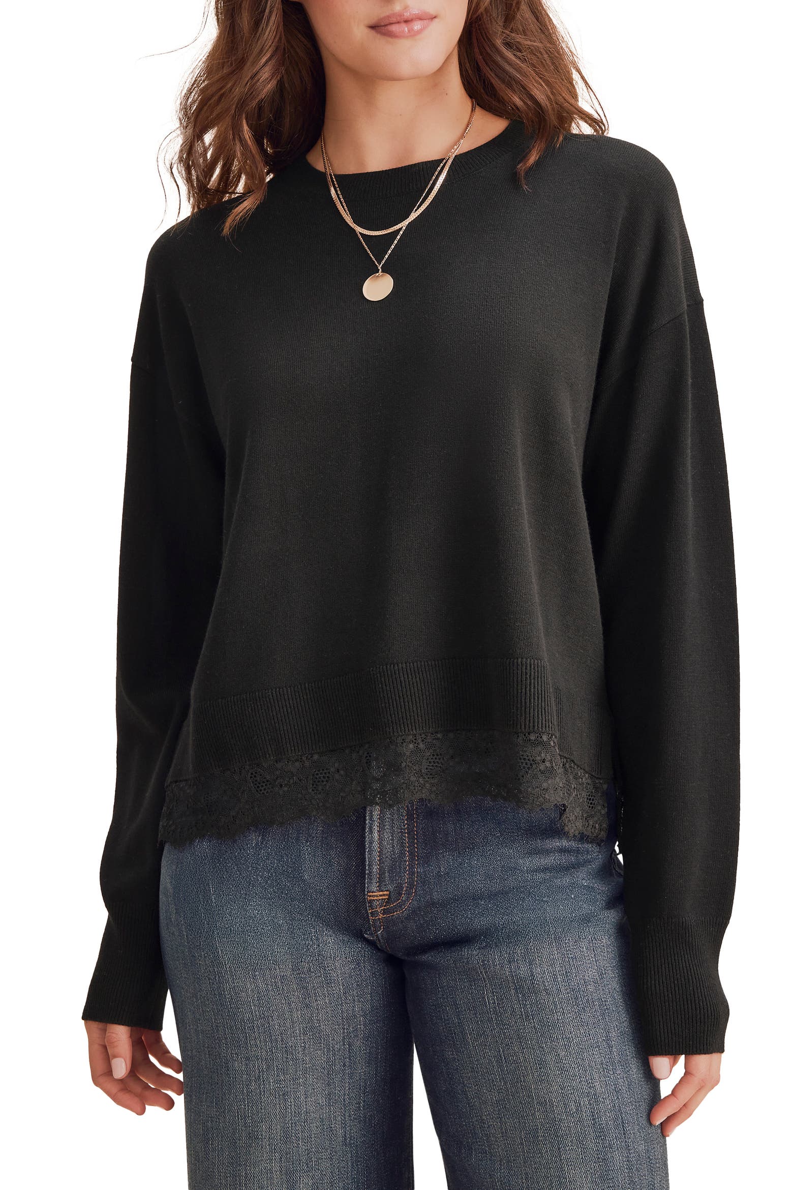Splanded Splendid Georgie Lace Trim Sweater (Women) | Nordstrom