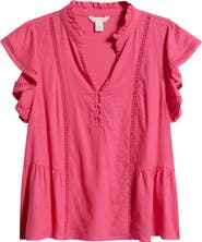 Caslon® Ruffle Sleeve Popover Top