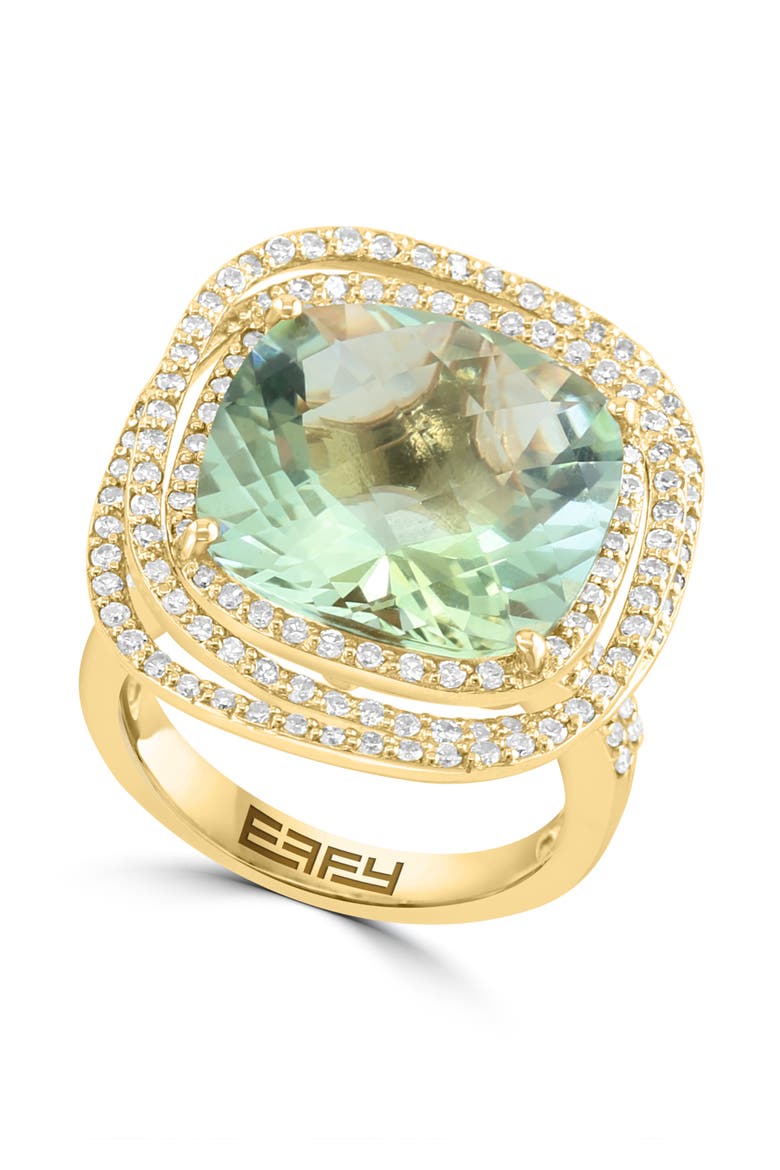 14K Yellow Gold Diamond & Green Amethyst Halo Cocktail Ring, Main, color, 14K Gold
