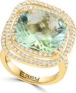 EFFY 14K Yellow Gold Diamond & Green Amethyst Halo Cocktail Ring