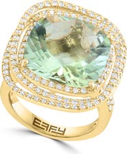 EFFY 14K Yellow Gold Diamond & Green Amethyst Halo Cocktail Ring