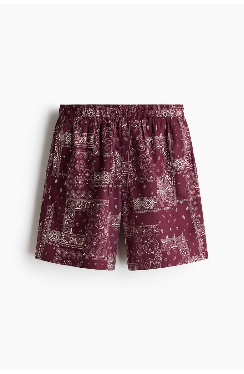 H&M Patterned Swim Shorts, Main, color, Dusty Red/Paisley
