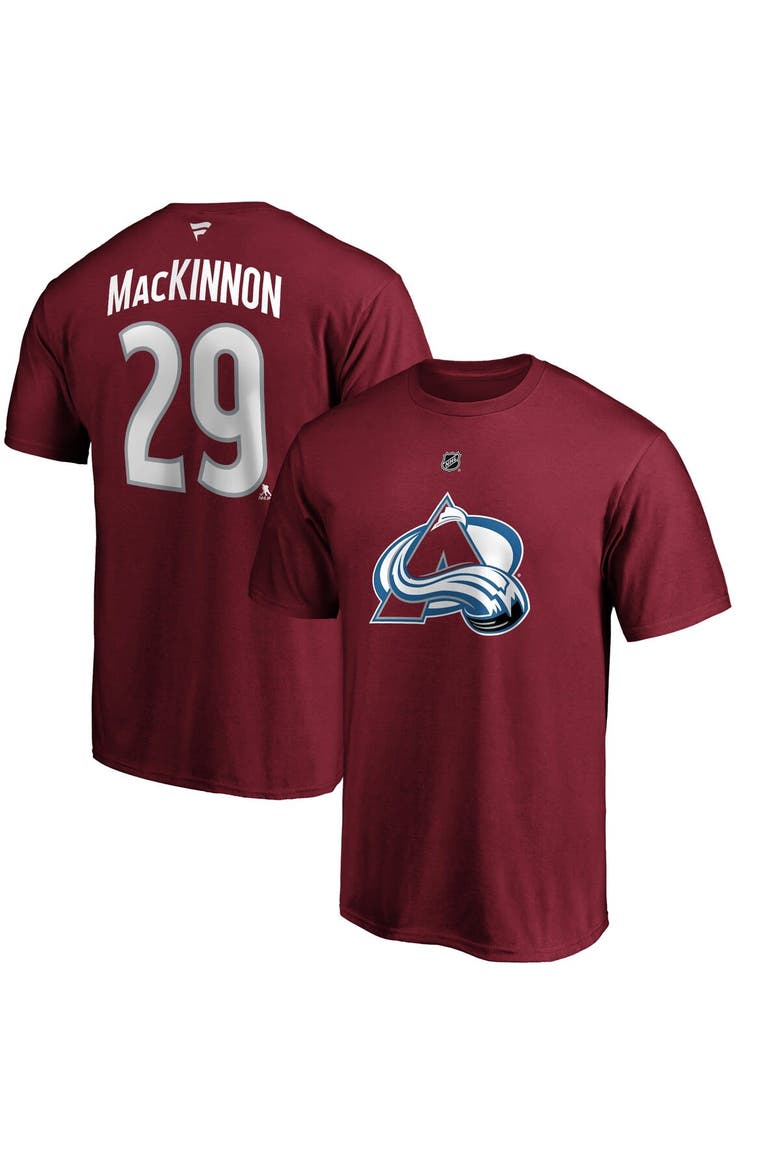 Men's Fanatics Branded Nathan MacKinnon Burgundy Colorado Avalanche Team Authentic Stack Name & Number T-Shirt, Main, color, Burgundy