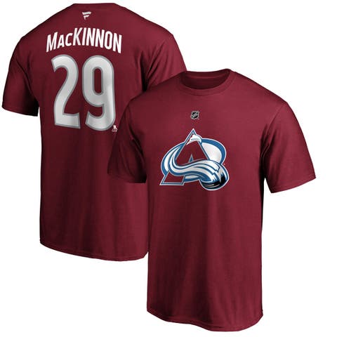 Men's Fanatics Branded Nathan MacKinnon Burgundy Colorado Avalanche Team Authentic Stack Name & Number T-Shirt