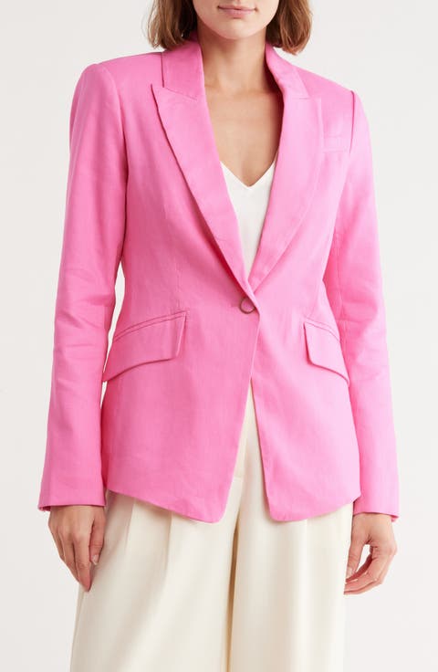 Solid Peak Lapel Linen Blend Blazer