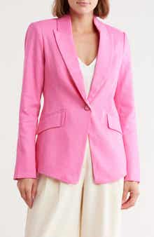 Milly Solid Peak Lapel Linen Blend Blazer
