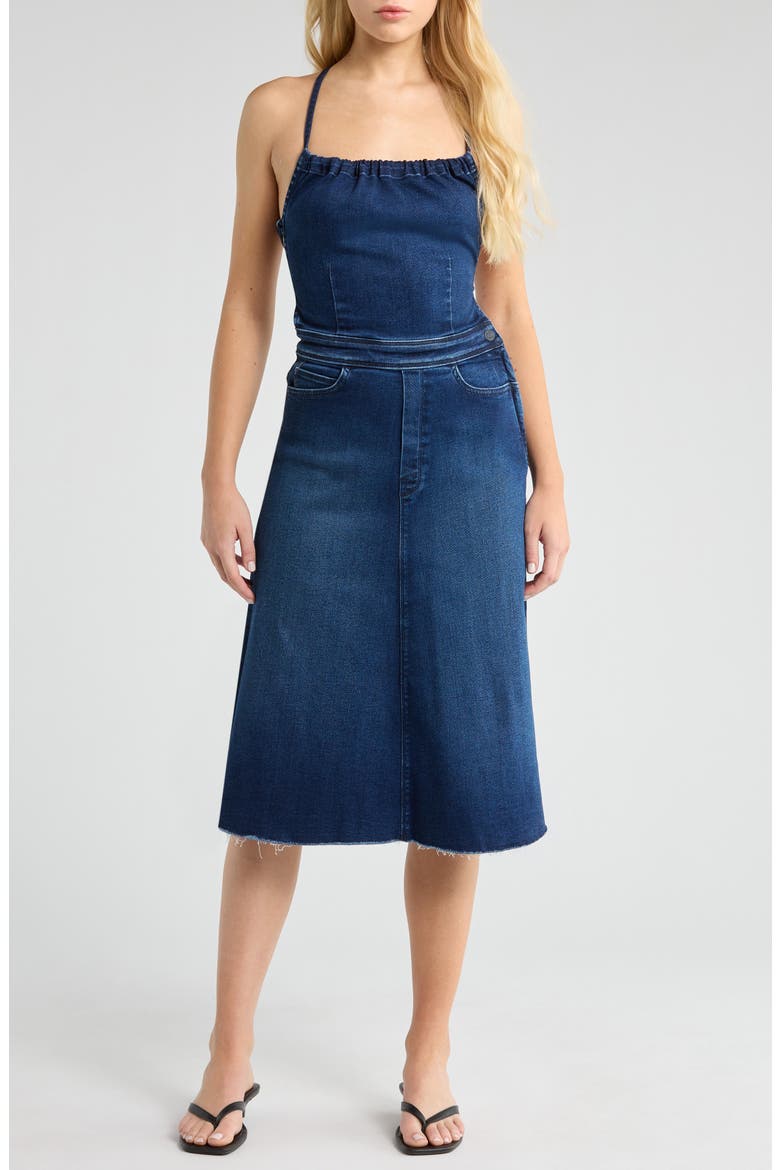 mother denim dresses The Back Raw Hem Denim Midi Dress (Women)