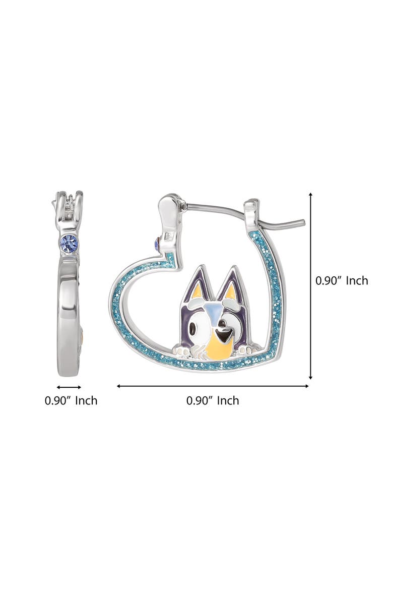 Heart Hoop Earrings Official License, Silver Flash-Plated with Enamel Bluey Pendant, Alternate, color, Blue