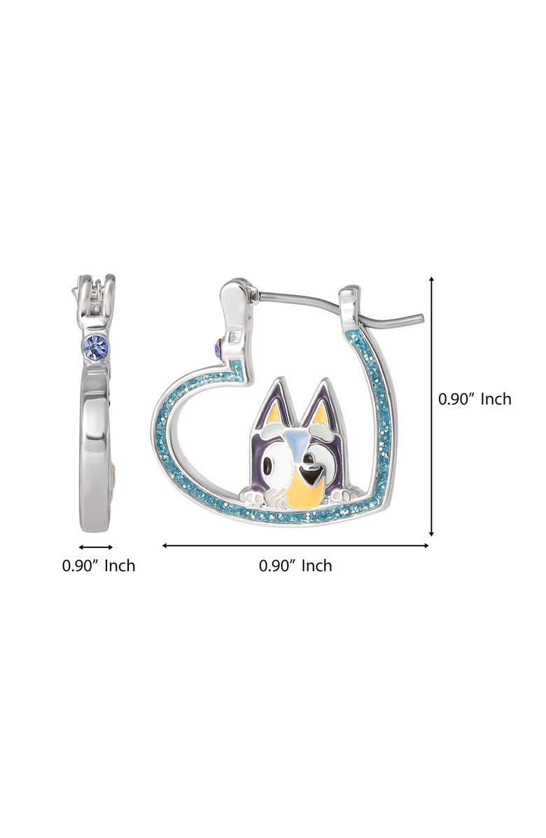 BLUEY Heart Hoop Earrings Official License, Silver Flash-Plated with Enamel Bluey Pendant, Alternate, color, Blue