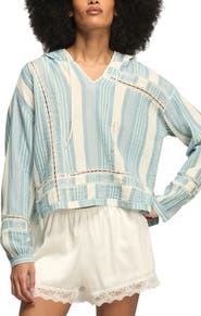Lucky Brand Stripe Lace Inset Guaze Hoodie