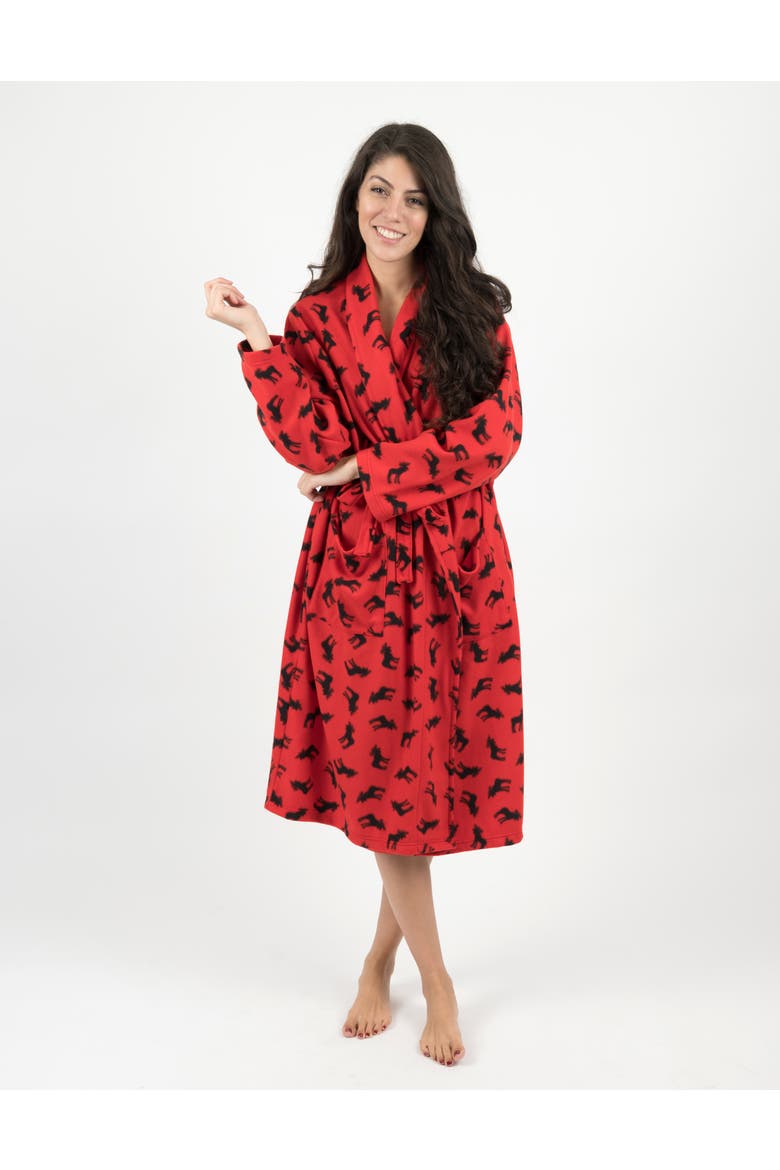 Women's Micro Fleece Robe, Main, color, Moose Red