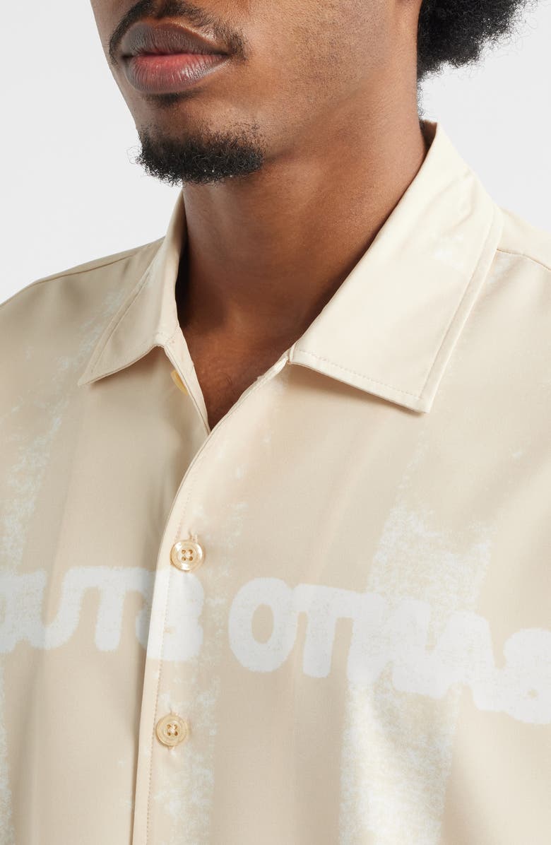 SANTO STUDIO Team Graphic Button-Up Shirt, Alternate, color, Tan