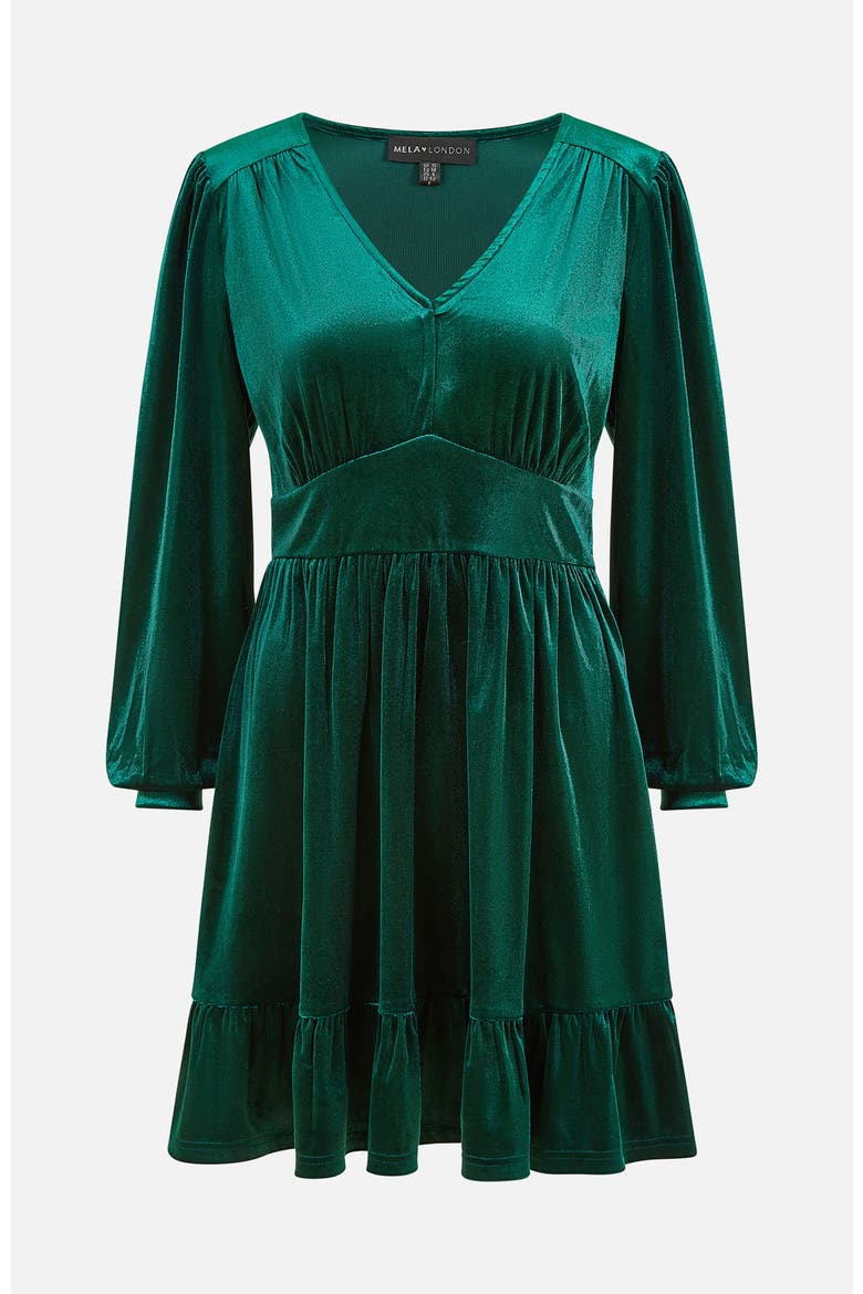 Velvet Long Sleeve Skater Dress, Alternate, color, Green